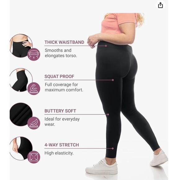 2 Pr SATINA High Waisted Full Length Tummy Control Leggings Plus Size Stretchy - Picture 4 of 6